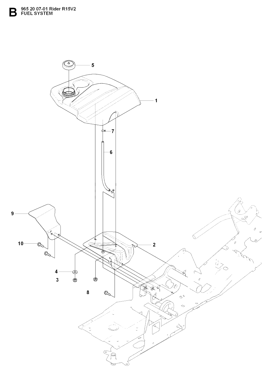 Fuel System Diagram and Parts List for R15-V2 (965200701)(2008-01) Husqvarna Lawn Tractor