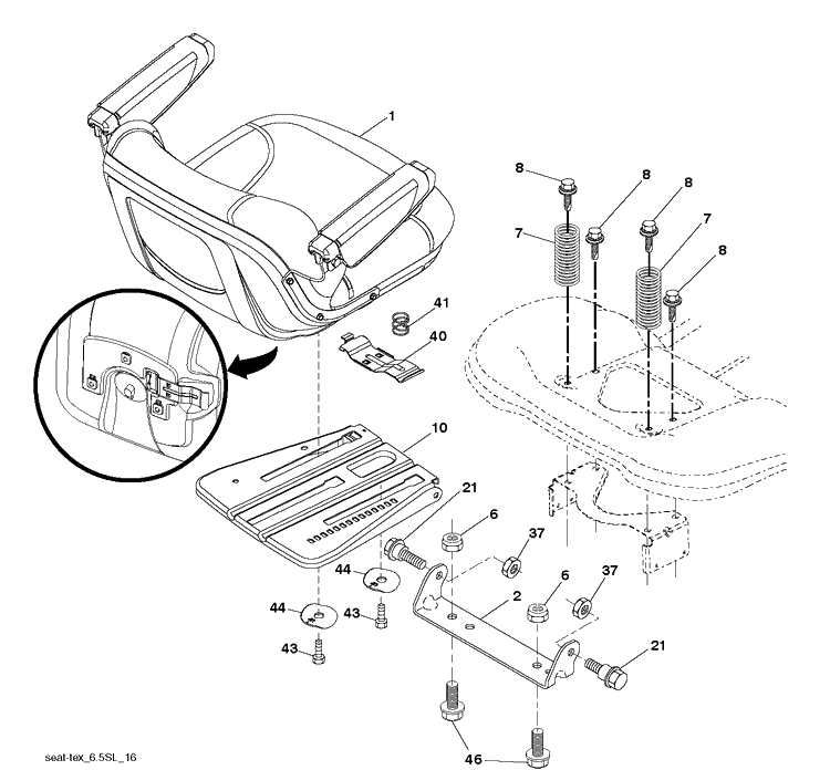 Seat Diagram and Parts List for YTA24V48  Husqvarna Lawn Tractor