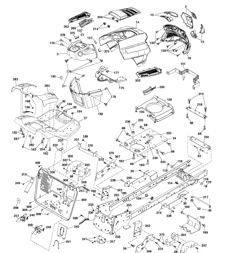Chassis / Frame Diagram and Parts List for TC242T  Husqvarna Lawn Tractor