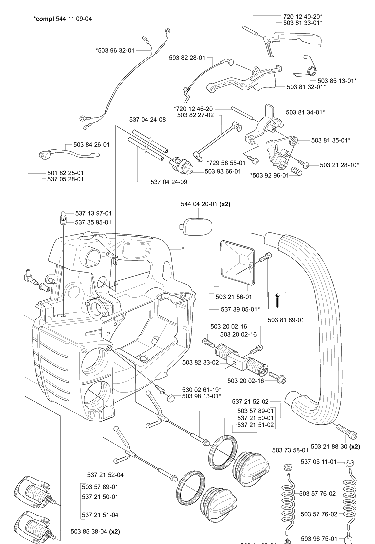 Tank / Housing / Handles Diagram and Parts List for 338XPT 2006-01 Husqvarna Chainsaw