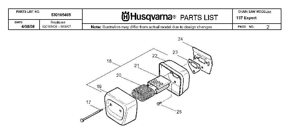 Muffler Diagram and Parts List for 137 20082200001 Husqvarna Chainsaw