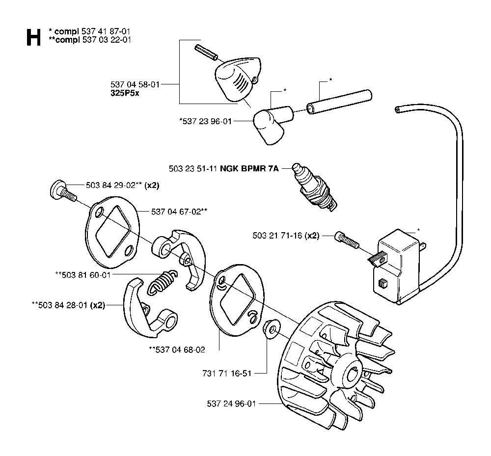Ignition System And Clutch Diagram and Parts List for 323P4 20062700001 Husqvarna Pole Saw