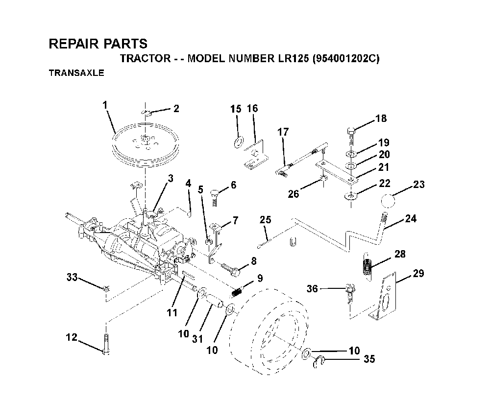 Transmission Diagram and Parts List for LR125 (954001202C)(1995-03) Husqvarna Lawn Tractor