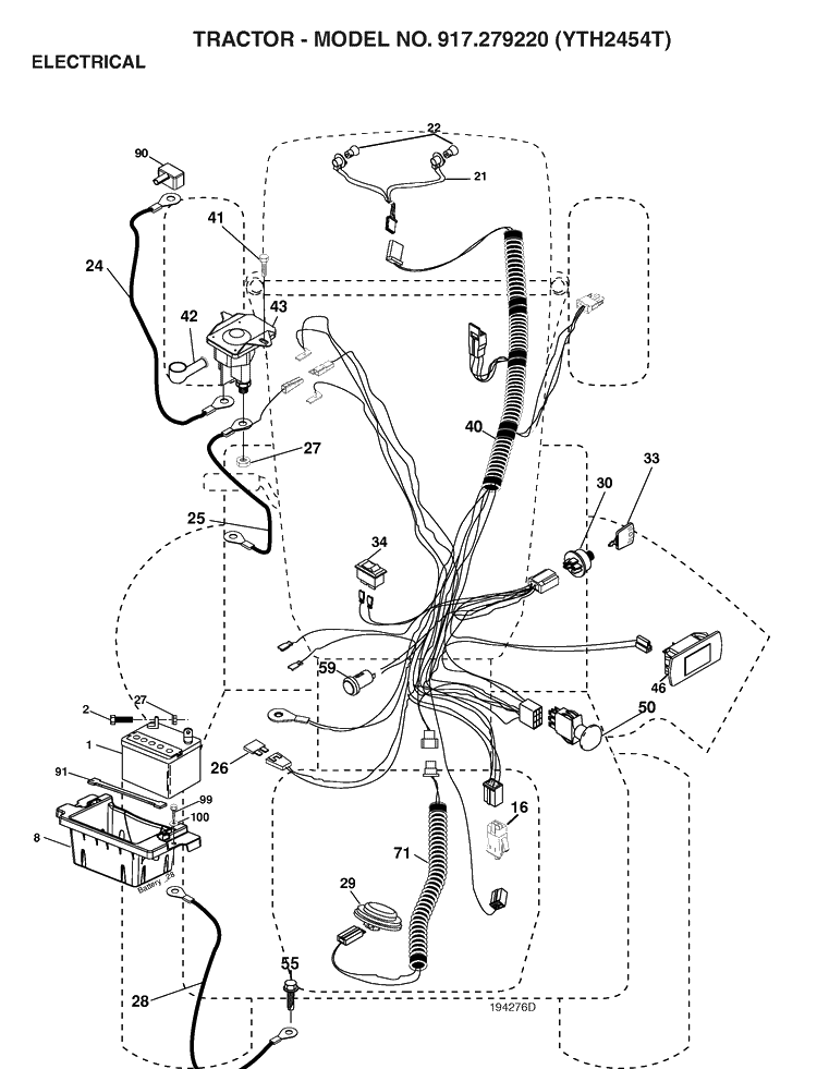Electrical Diagram and Parts List for YTH2454T (917279220)(2006-01) Husqvarna Lawn Tractor