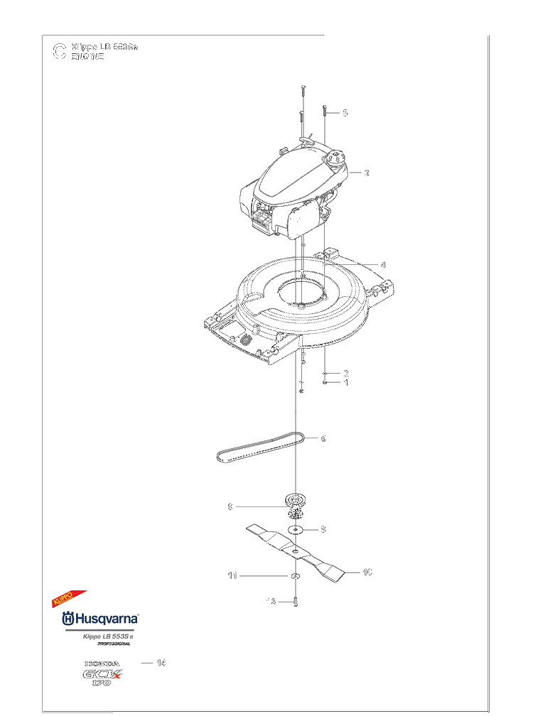 Engine Diagram and Parts List for KLIPPOLB553SE  Husqvarna Lawn Mower