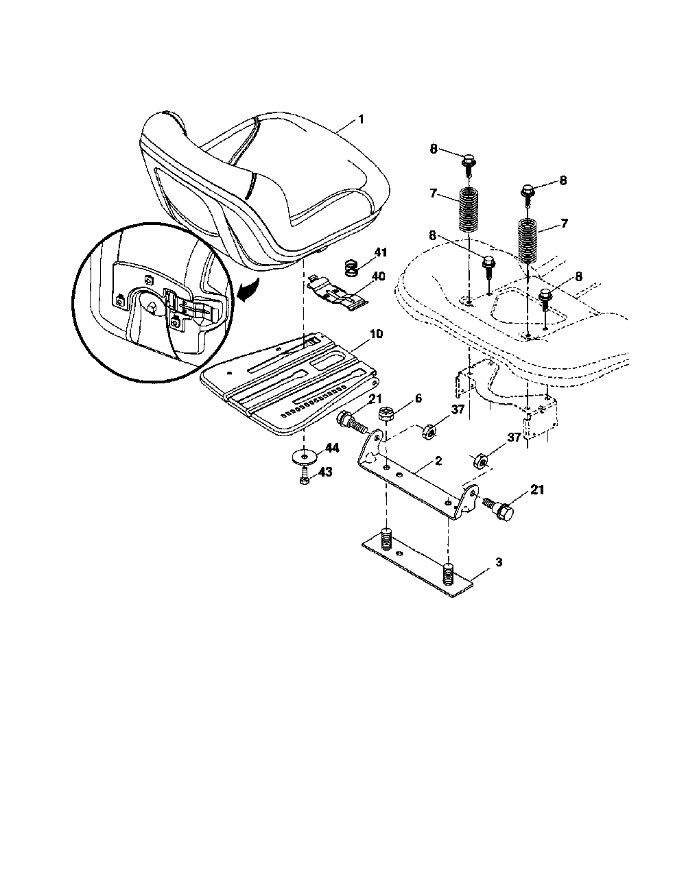 Seat assembly Diagram and Parts List for 917289600  Husqvarna Lawn Tractor