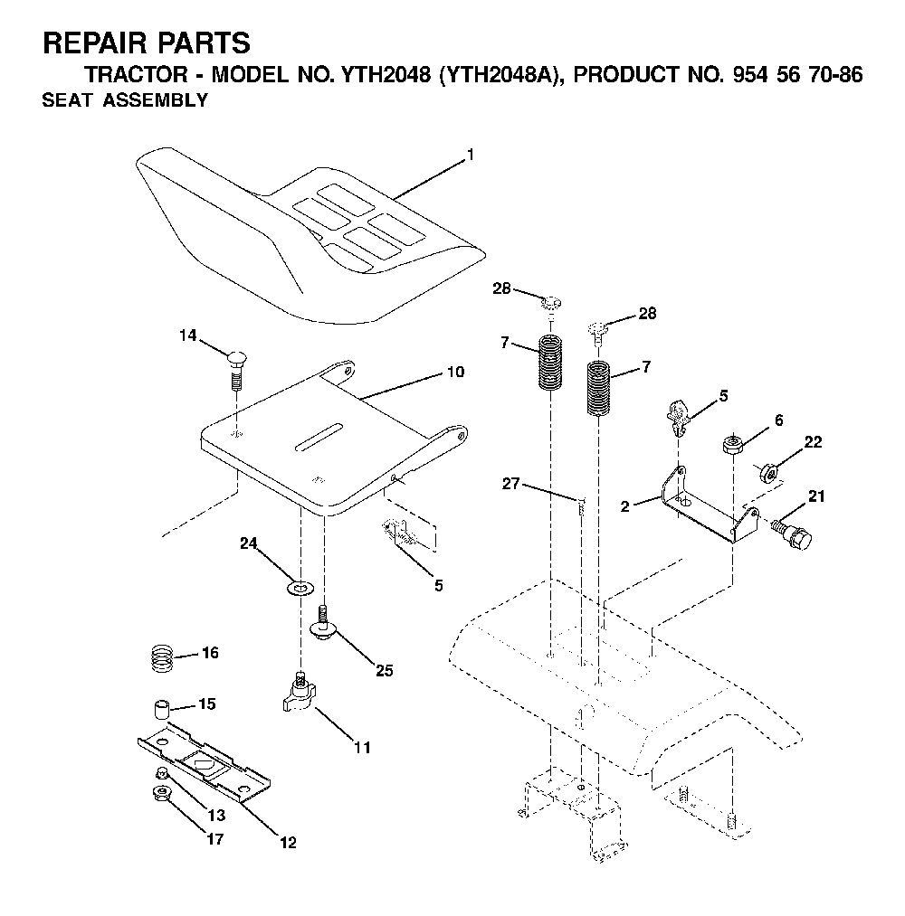 Seat Diagram and Parts List for YTH2048A (954567086)(2001-02) Husqvarna Lawn Tractor