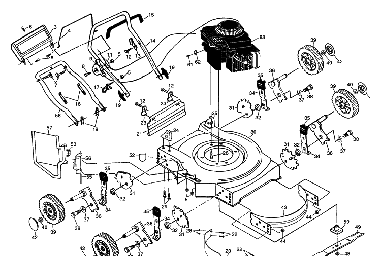 Rotary Lawn Mower Diagram and Parts List for 51D (954140031B)(1997-12) Husqvarna Lawn Mower