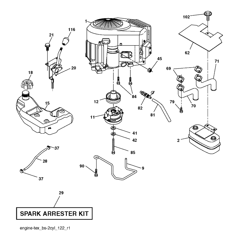 Engine Diagram and Parts List for YTH224TFI (96041034500)(2013-11) Husqvarna Lawn Tractor