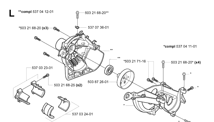 Crankcase Diagram and Parts List for 325P 20010500001-20010500001 Husqvarna Pole Saw