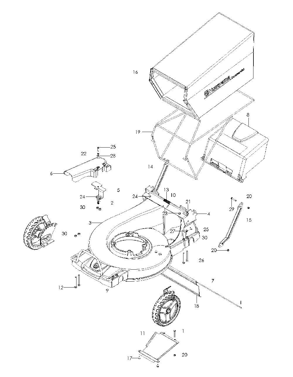 Chassis / Frame Diagram and Parts List for W21SBKC968999640 2007-03 Husqvarna Lawn Mower
