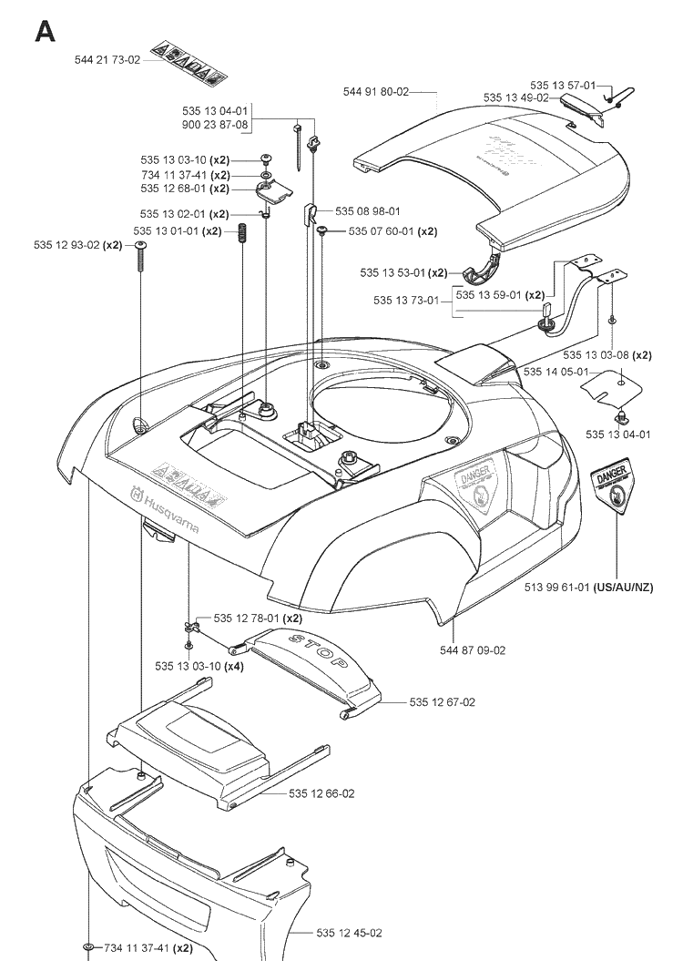 Cover Diagram and Parts List for 220AC 2008-02 Husqvarna Lawn Mower
