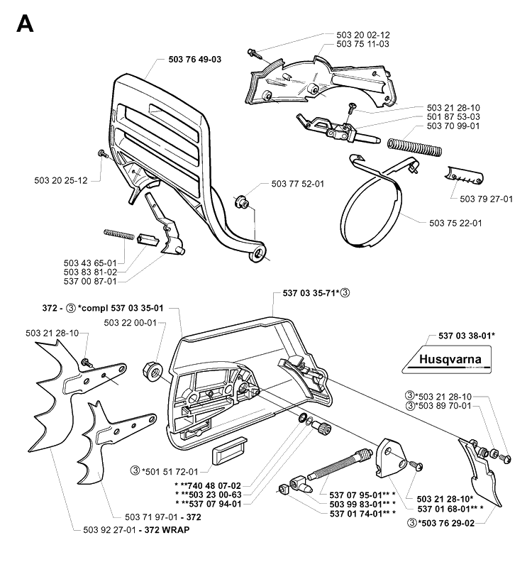 Chain Brake Diagram and Parts List for 362XP 19994500001-20014000000 Husqvarna Chainsaw