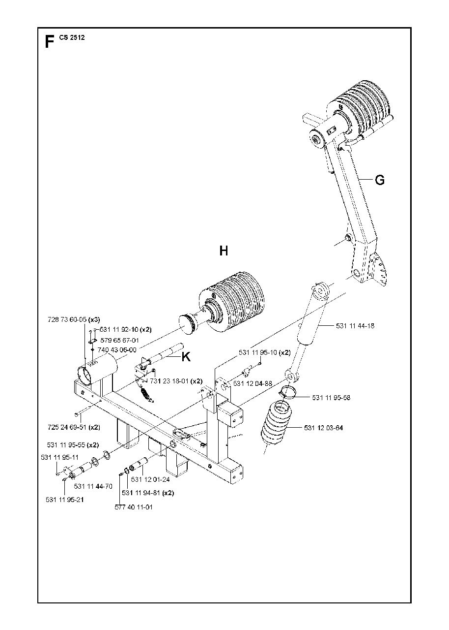 Cylinder Diagram and Parts List for CS2512 (1301 & Above)(2013-04) Husqvarna Circular Saw