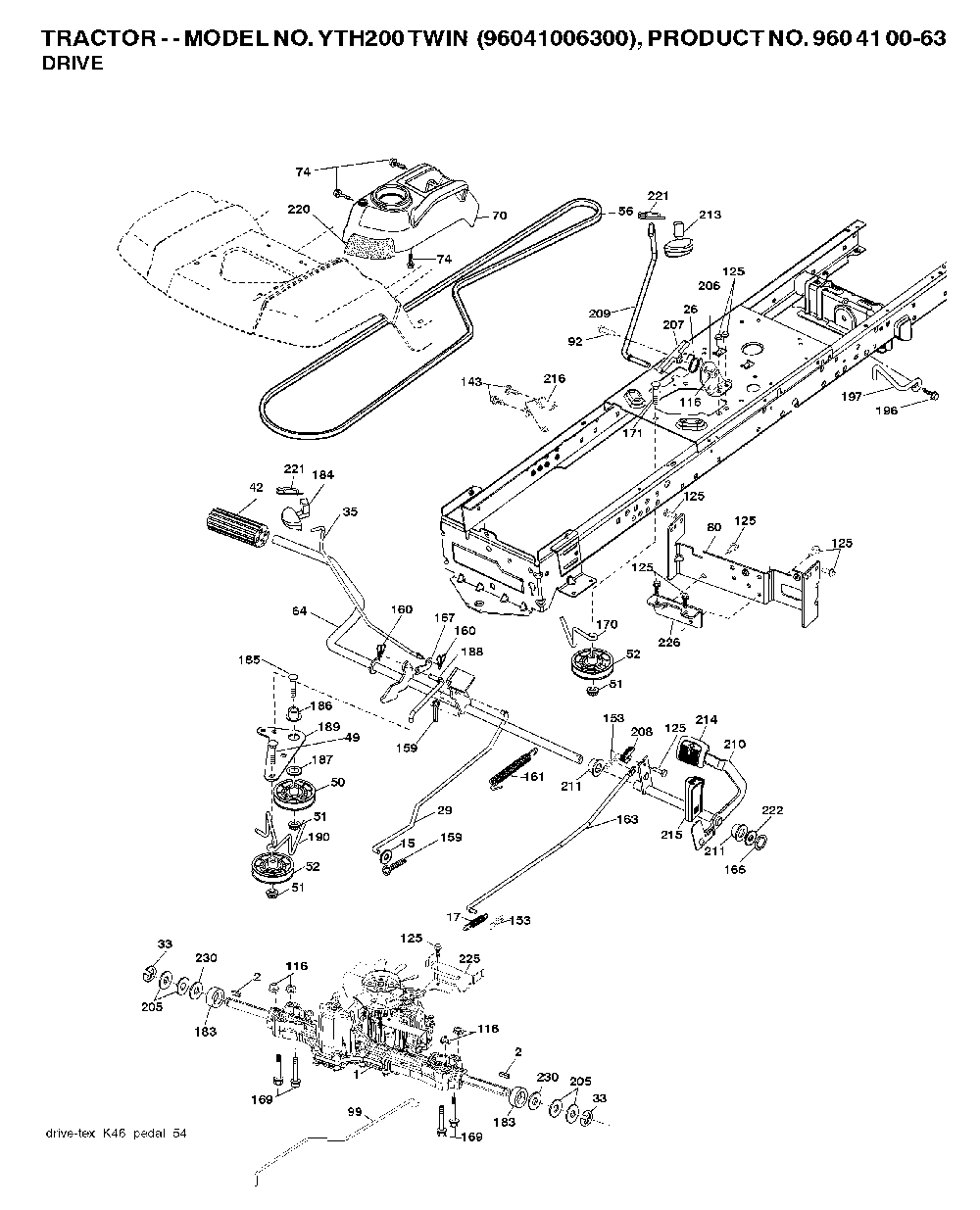 Drive Diagram and Parts List for YTH200TWIN (96041006400)(2007-10) Husqvarna Lawn Tractor