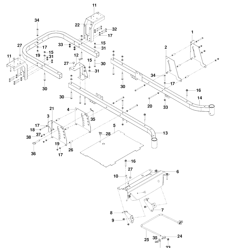 Frame Diagram and Parts List for RZ4219 (96521501)(2010-01) Husqvarna Lawn Mower