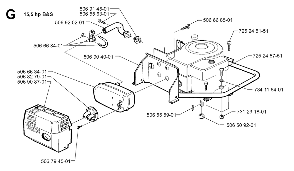 Engine Diagram and Parts List for R970 1997-03 Husqvarna Lawn Tractor