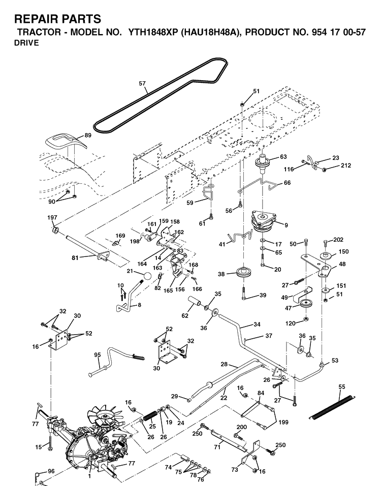 Drive Diagram and Parts List for YTH1848XP (HAU18H48A)(2003-01) Husqvarna Lawn Tractor
