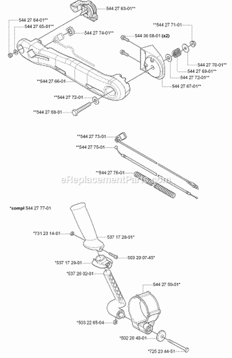 Handle  Controls Diagram and Parts List for 170BF 2006-03 Husqvarna Leaf Blower / Vacuum