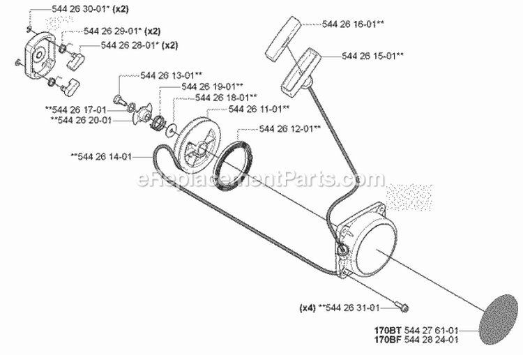 Starter Diagram and Parts List for 170BF 2006-03 Husqvarna Leaf Blower / Vacuum