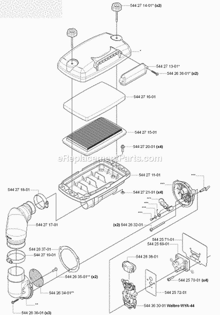 Carburetor  Air Filter Diagram and Parts List for 170BF 2006-03 Husqvarna Leaf Blower / Vacuum