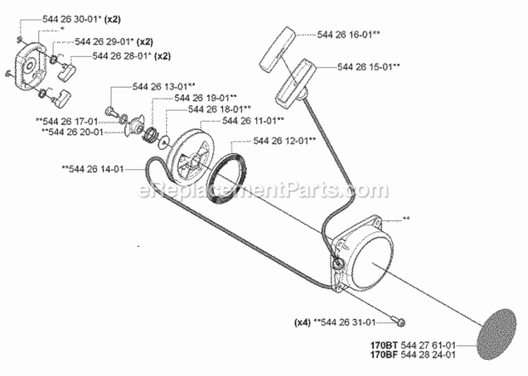 Starter Diagram and Parts List for 170BT 2006-03 Husqvarna Leaf Blower / Vacuum