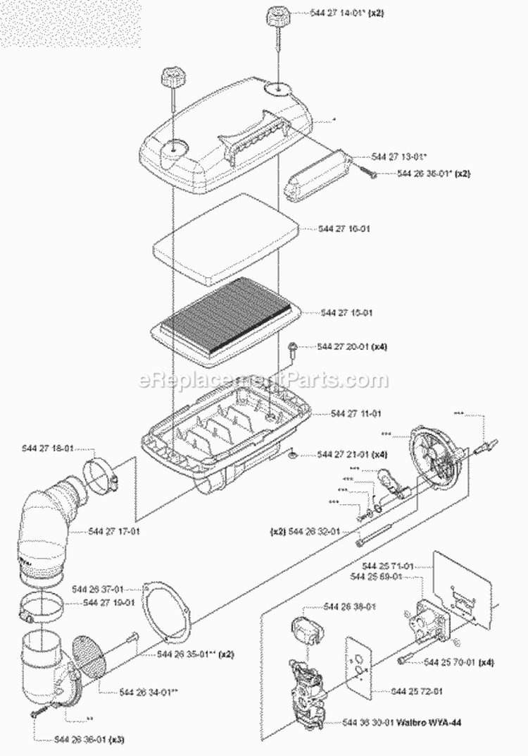 Carburetor  Air Filter Diagram and Parts List for 170BT 2006-03 Husqvarna Leaf Blower / Vacuum