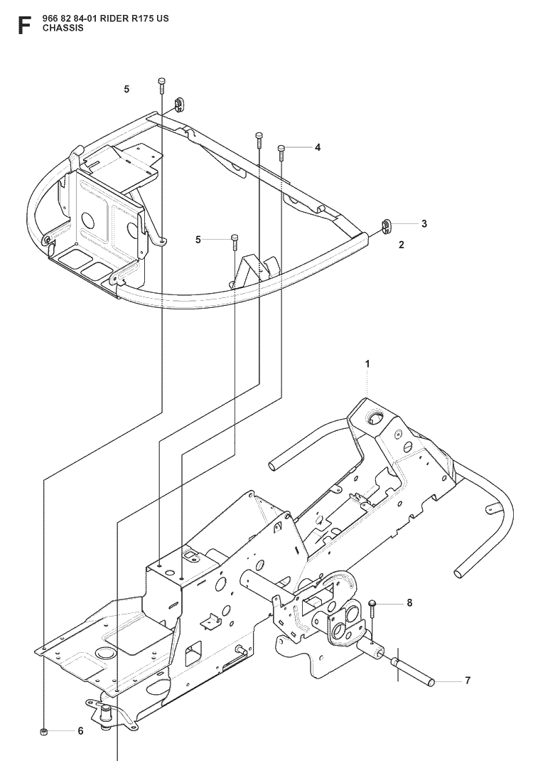 Chassis / Frame Diagram and Parts List for RIDER175 (966828401)(2008-05) Husqvarna Lawn Mower