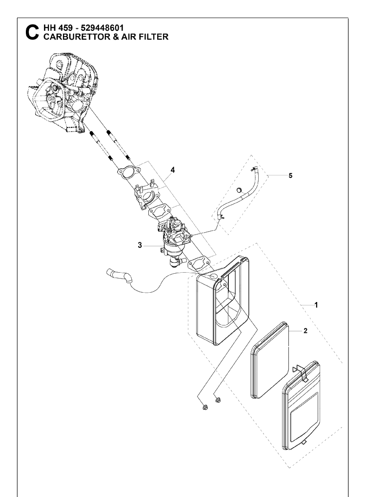 Carburetor And Air Filter Diagram and Parts List for 529448601 2018-10 Husqvarna Engine