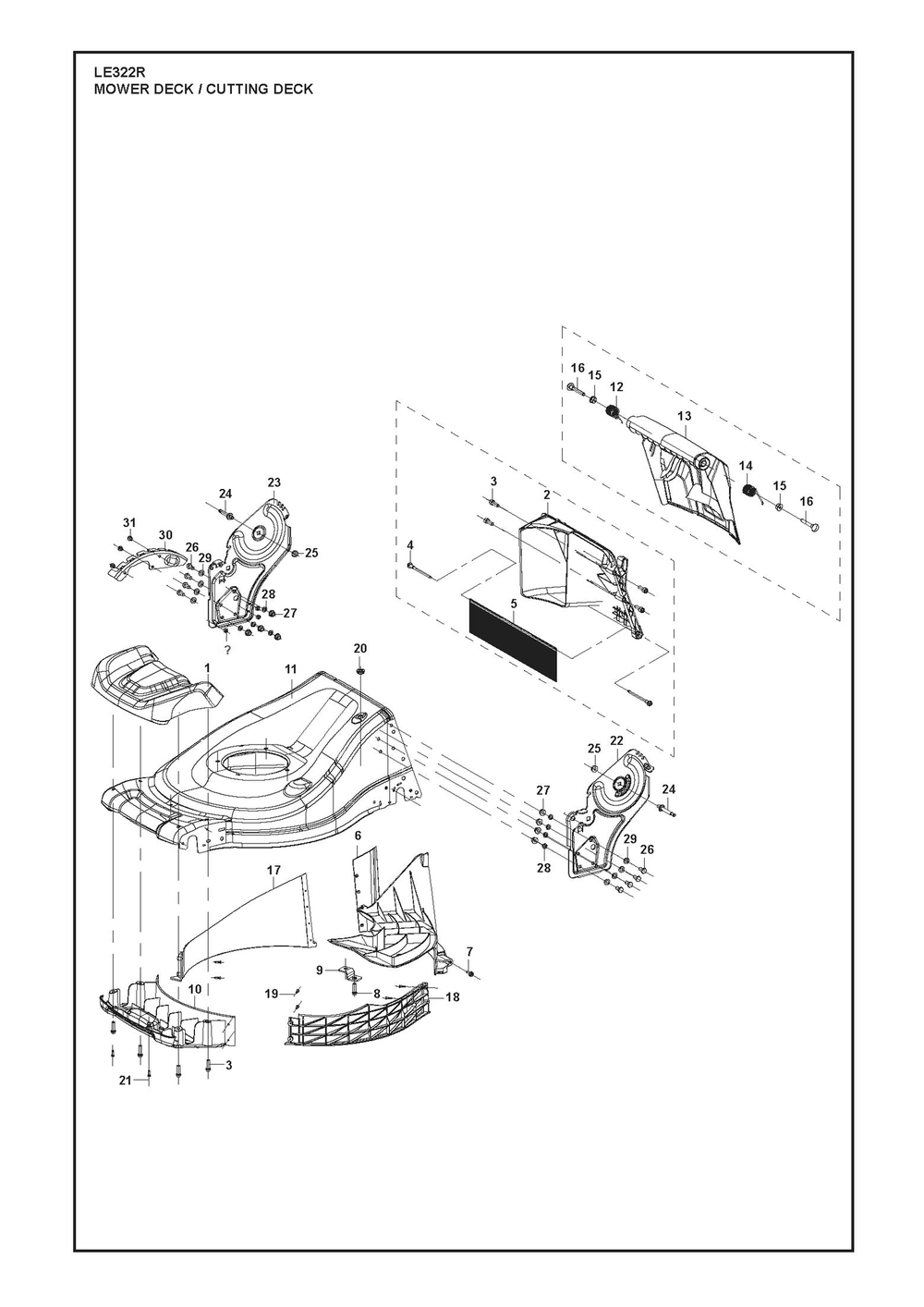 Deck Diagram and Parts List for LE322R  Husqvarna Lawn Mower