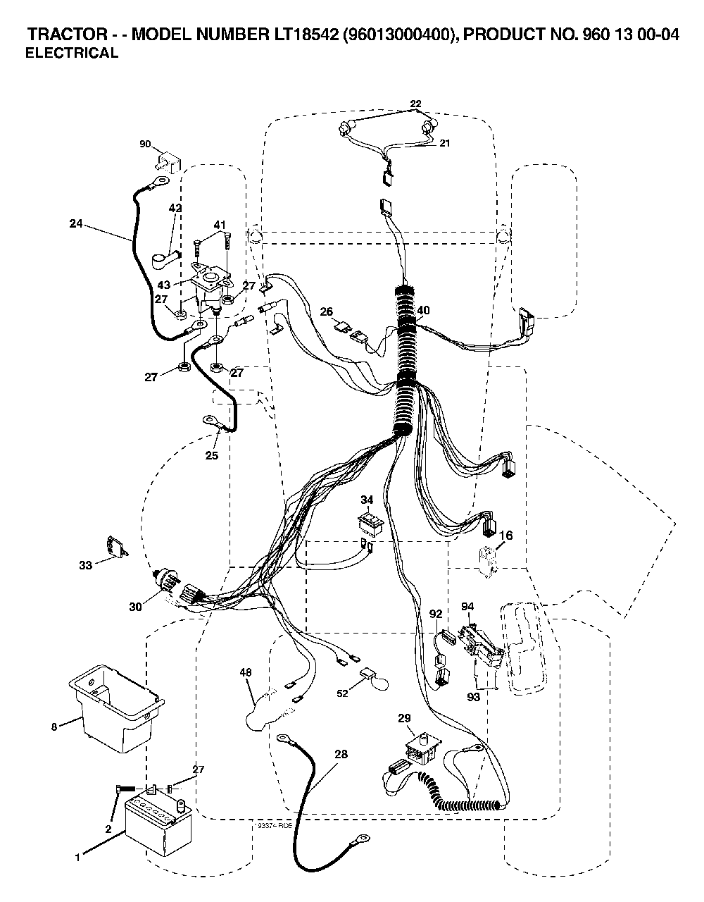 Electrical Diagram and Parts List for LT18542 (96013000400)(2006-03) Husqvarna Lawn Tractor