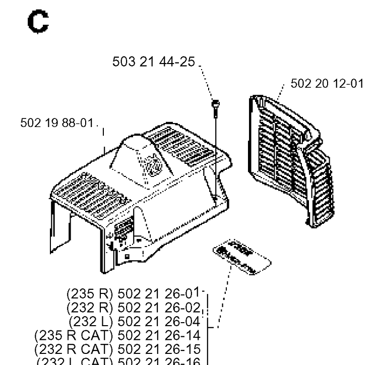 Cylinder Cover Diagram and Parts List for 232RCAT 19954500001-Current Husqvarna Brush Cutter