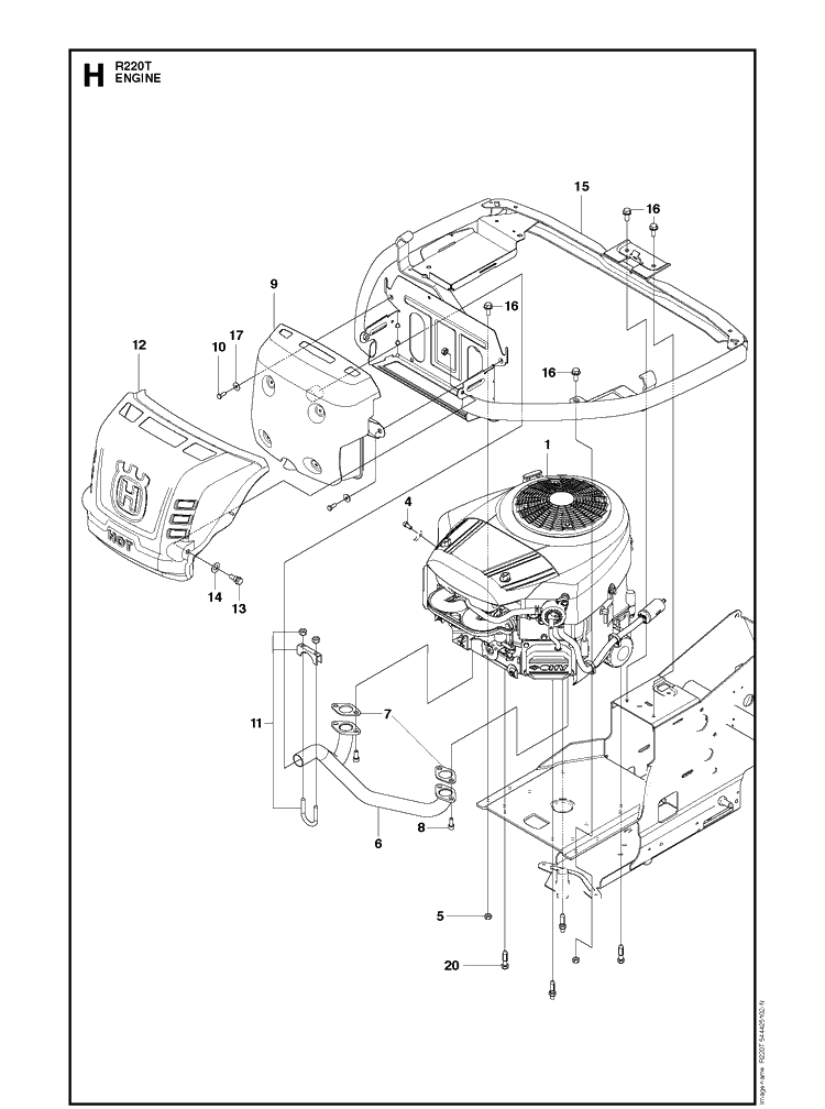Engine Diagram and Parts List for R220T (966785701)(2017) Husqvarna Lawn Mower