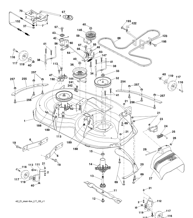 Mower Deck / Cutting Deck Diagram and Parts List for YTH18K42 (96043025000)(2017-09) Husqvarna Lawn Tractor