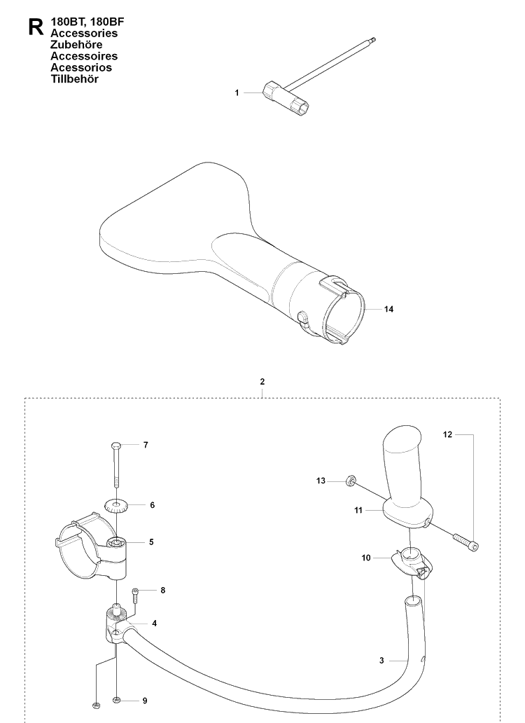 Accessories Diagram and Parts List for 180BF 20084000001-Current Husqvarna Leaf Blower / Vacuum