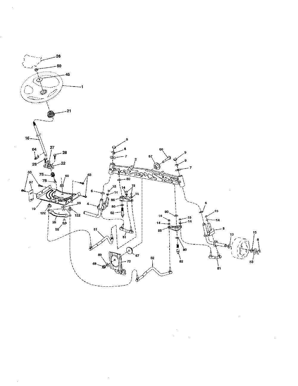 Steering Diagram and Parts List for GT54CS-96043022500  Husqvarna Lawn Tractor
