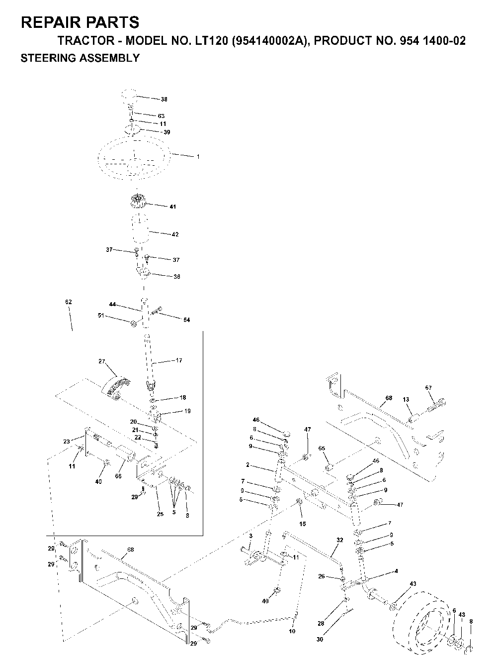 Steering Diagram and Parts List for LT120 (954140002A)(1997-01) Husqvarna Lawn Tractor