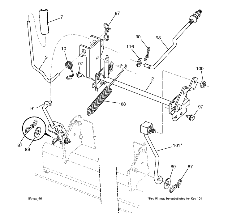 Mower Lift / Deck Lift Diagram and Parts List for YTH20V42 (96043029900)(2018-10) Husqvarna Lawn Tractor