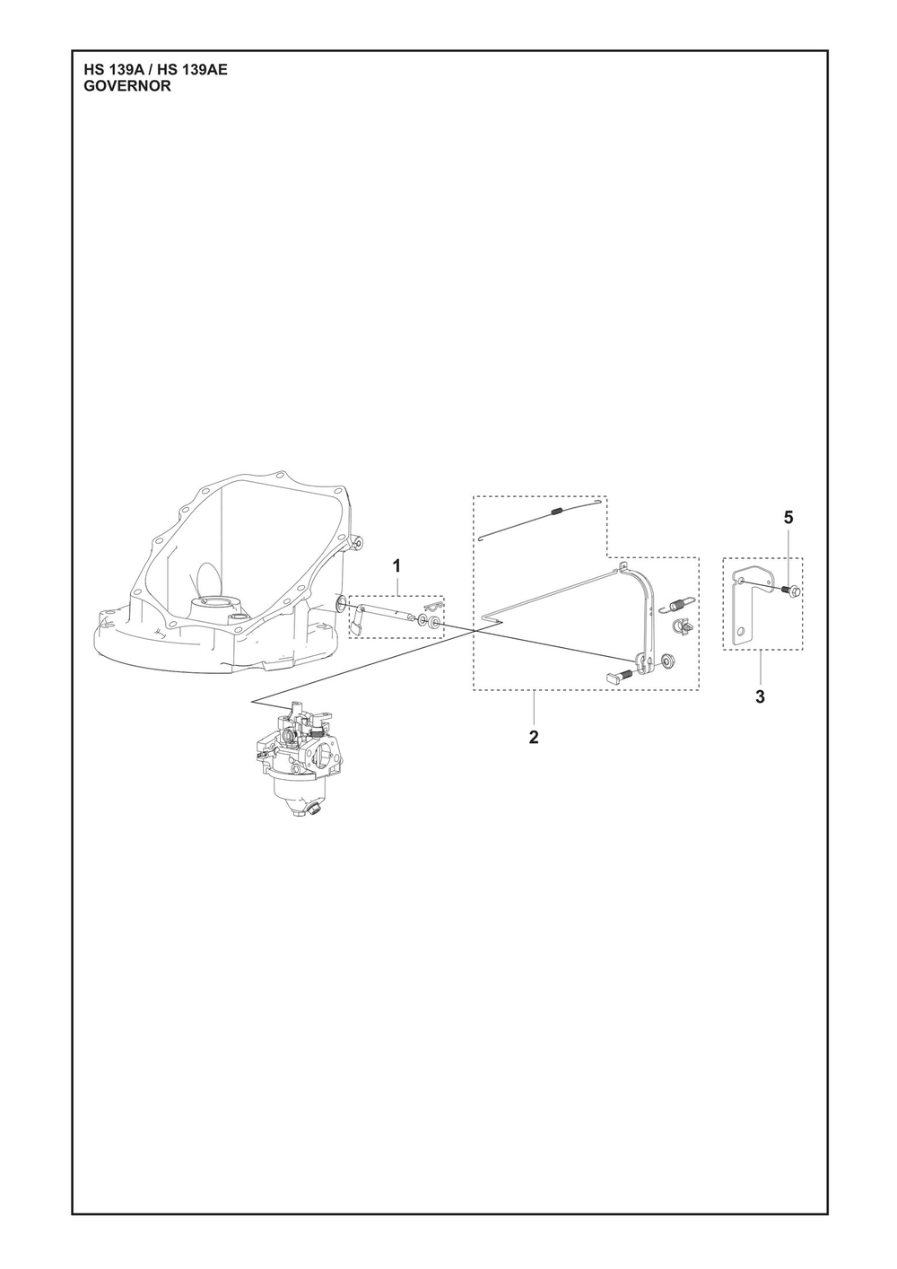 Governor Diagram and Parts List for HS139A531450601 HS 139AE 531450801, 531450802 Husqvarna Engine