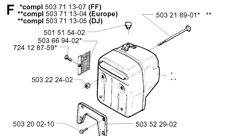 Muffler Diagram and Parts List for 395XP/ (XPG)(20010100001-20034000000) Husqvarna Chainsaw