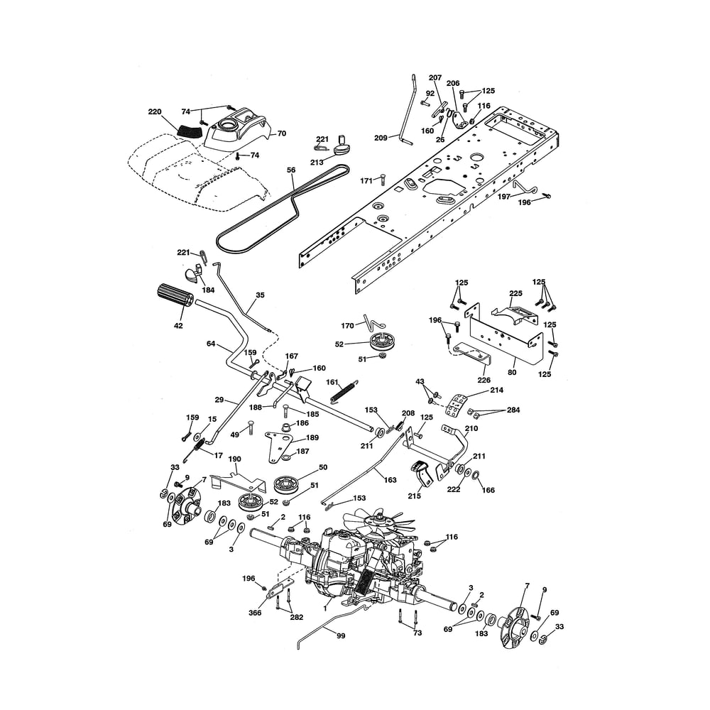 Drive Diagram and Parts List for GTH52XLS-96045005700  Husqvarna Lawn Tractor