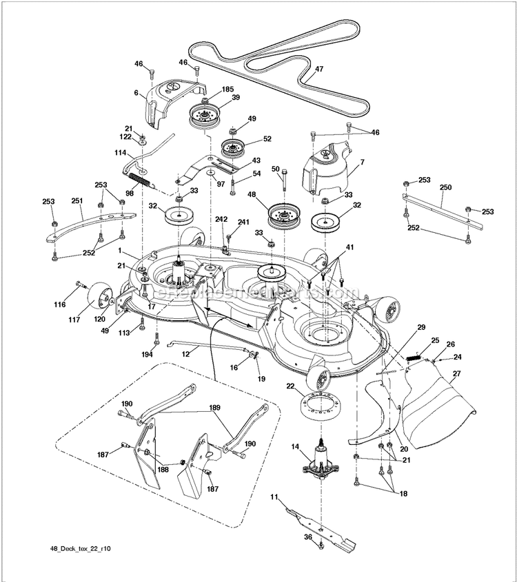 Mower Deck / Cutting Deck Diagram and Parts List for TS148XK  Husqvarna Lawn Tractor