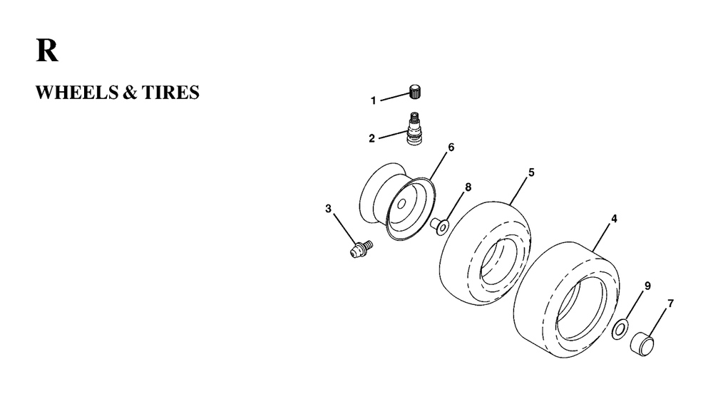 Wheels And Tires Diagram and Parts List for LT130 (954820081-D)(1997-03) Husqvarna Lawn Tractor