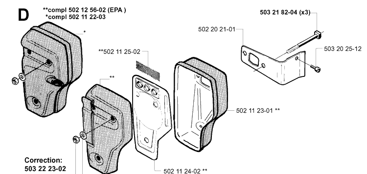 Muffler Diagram and Parts List for 245 20010100001-Current Husqvarna Brush Cutter