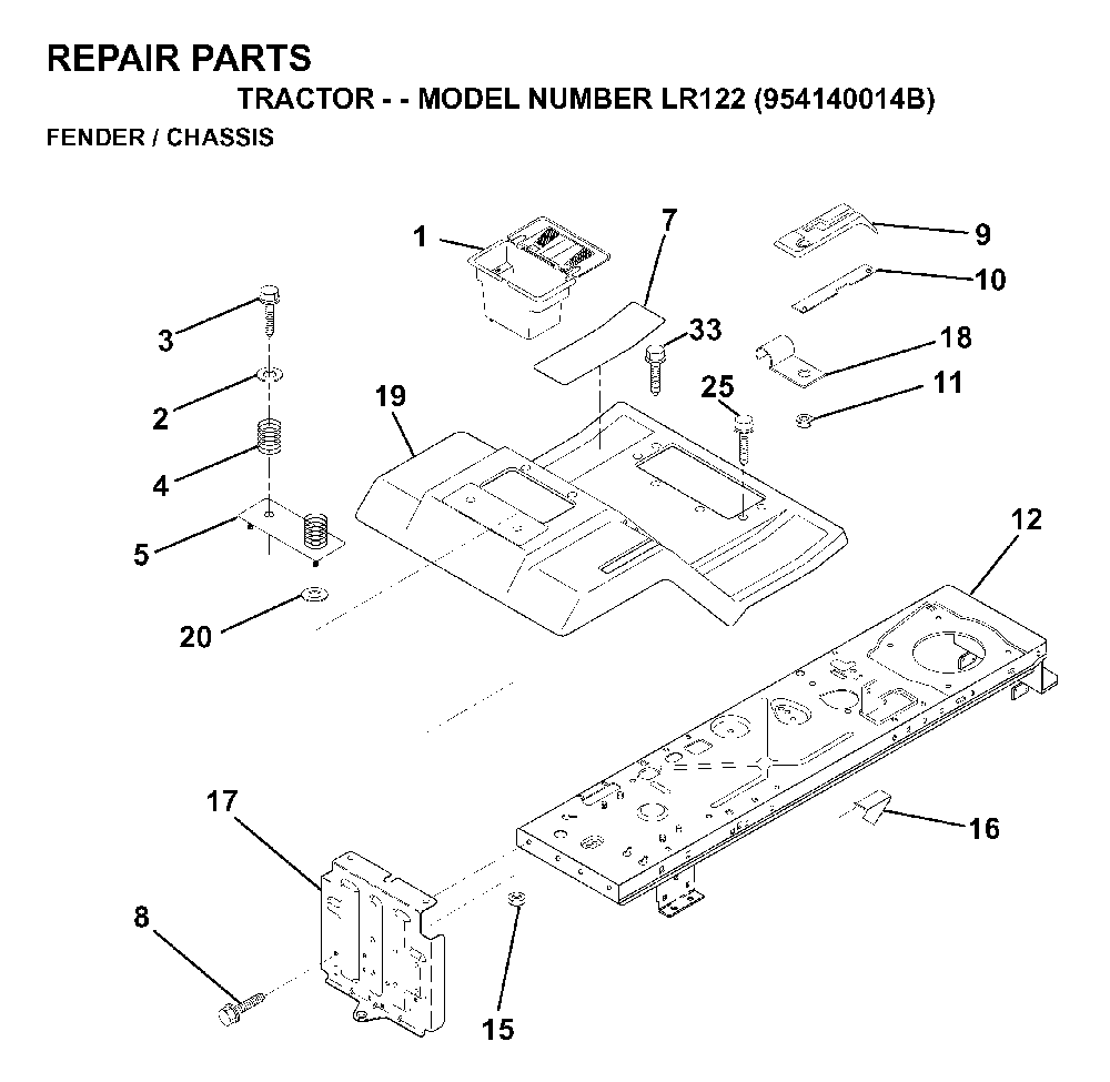 Chassis And Enclosures Diagram and Parts List for LR122 (954140014B)(1999-03) Husqvarna Lawn Tractor