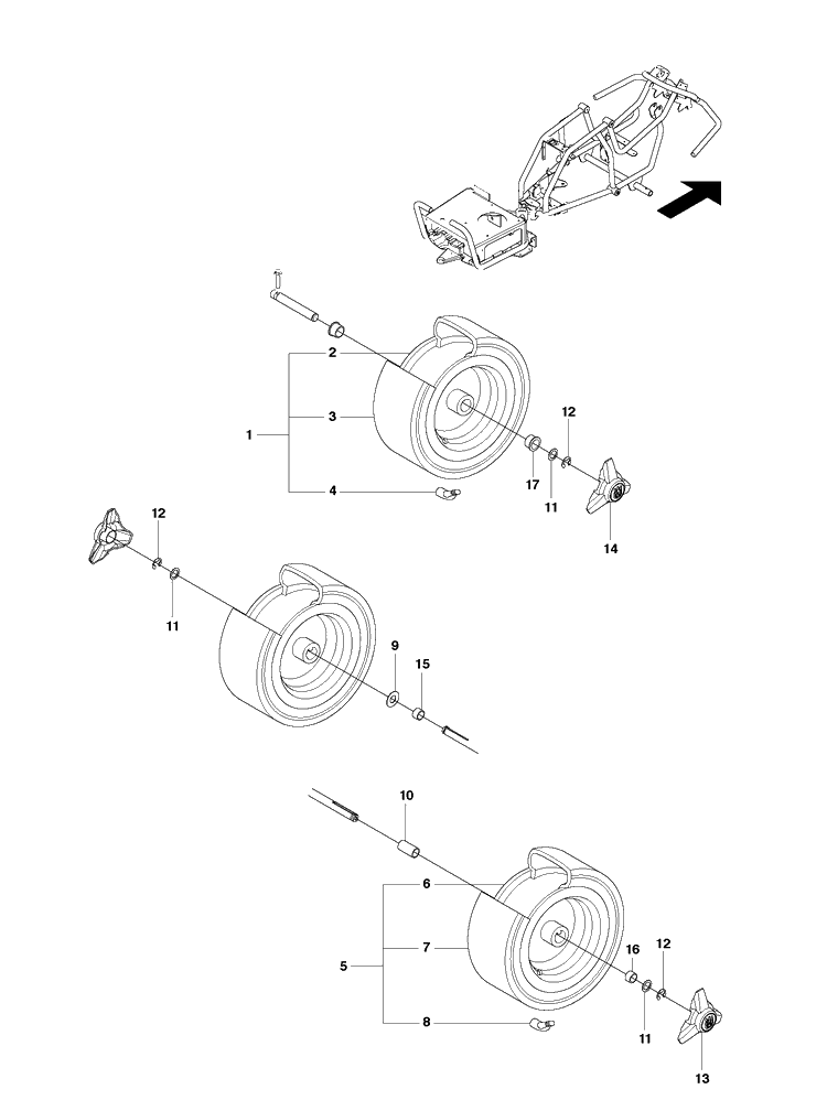Wheels And Tires Diagram and Parts List for R111B (965996885)(2010-07) Husqvarna Lawn Mower