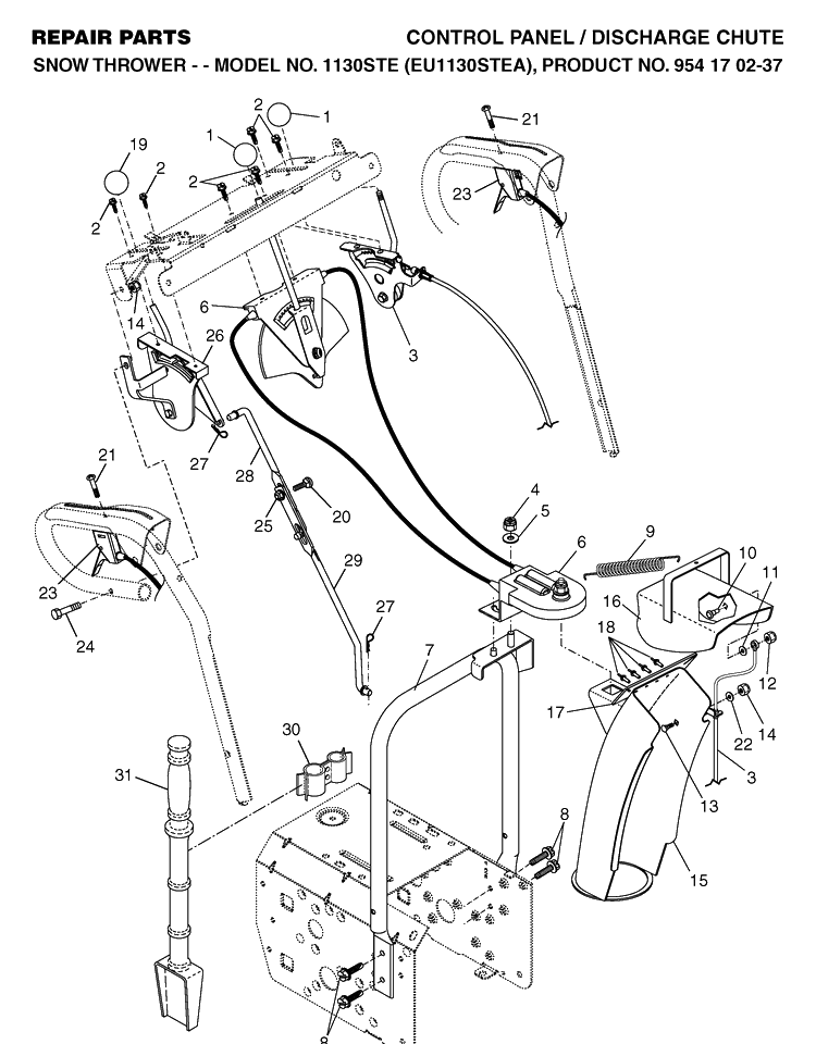 Control Panel And Discharge Chute Diagram and Parts List for 1130STE (EU1130STEA)(2004-09) Husqvarna Snow Blower