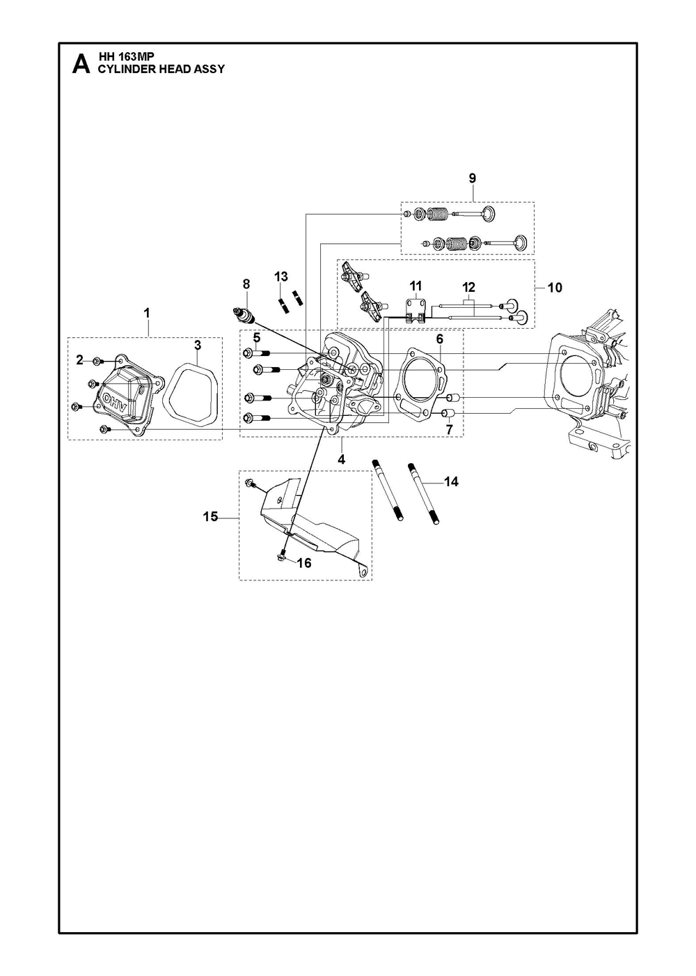 Cylinder Head Assembly Diagram and Parts List for HH163MP  Husqvarna Engine