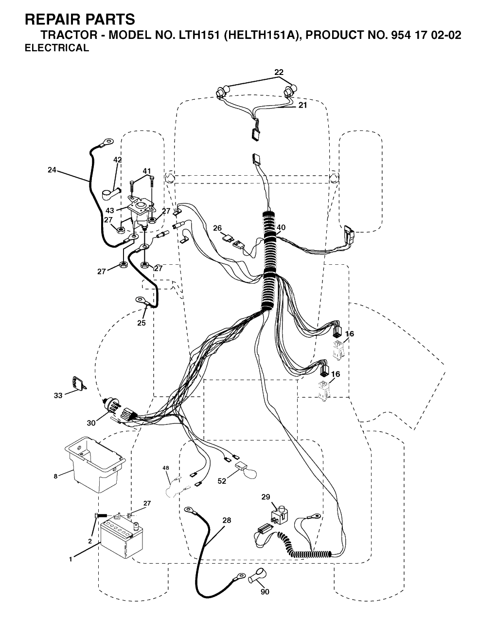 Electrical Diagram and Parts List for LTH151 (954170202-A)(2004-01) Husqvarna Lawn Tractor