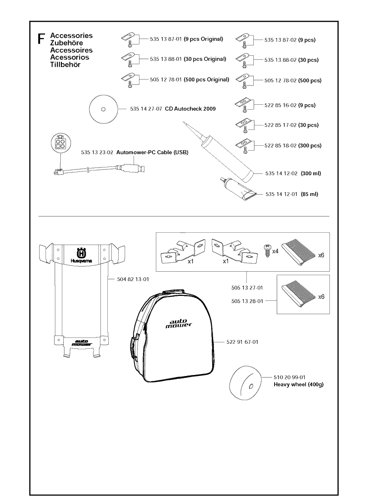 Accessories Diagram and Parts List for 210C  Husqvarna Lawn Mower